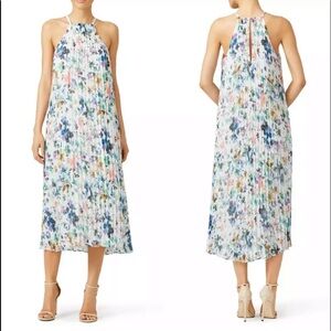 LIKELY Midi Dress 8 Chiffon Sheath Pleated Halter Floral Flowy Party Coquette